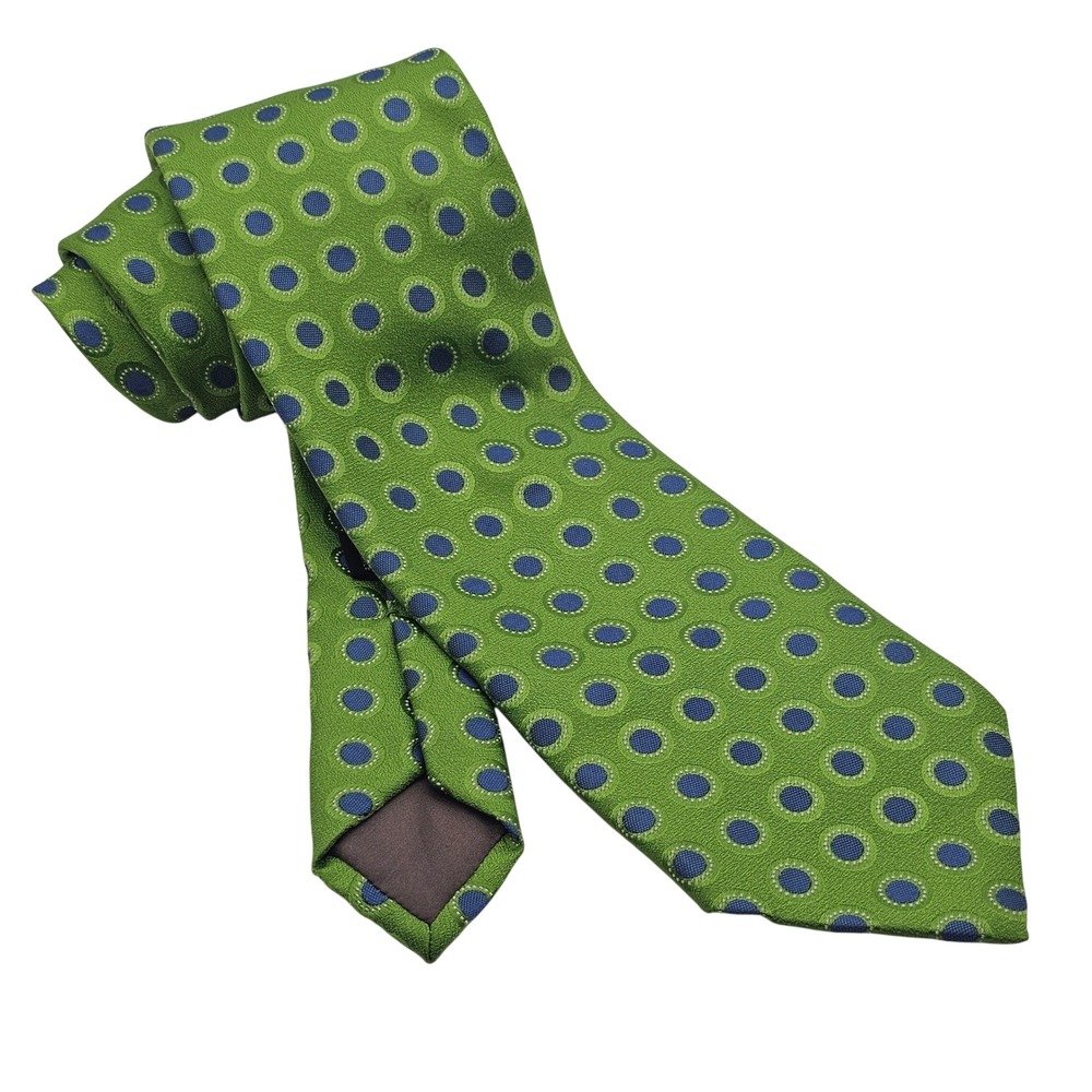 Charvet Silk Tie Green Blue Geometric Polka Dot Preppy Luxury French Jacquard